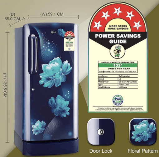 LG 205 L 5 Star Inverter Direct-Cool Single Door Refrigerator (GL-D221ABCU, Blue Charm, Base stand with drawer) - Image 2